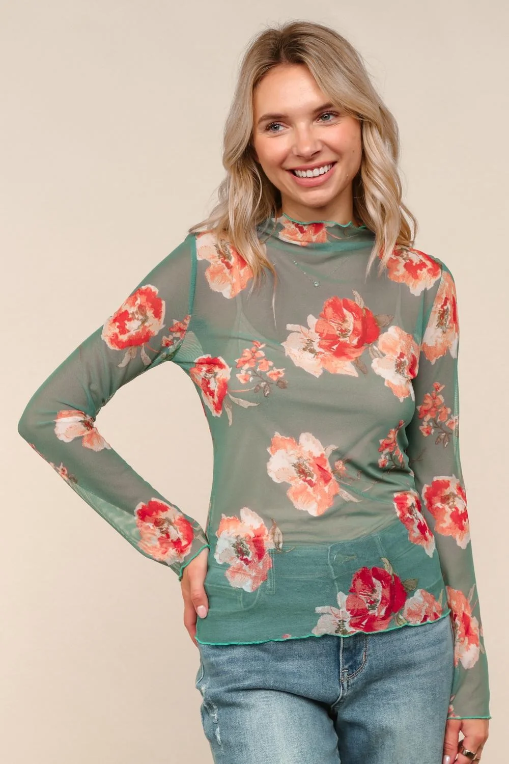 Sage High Neck Semi Sheer Top - Image 2