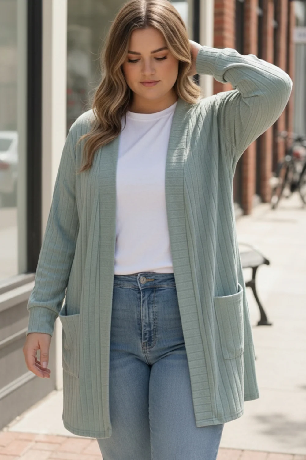 Plus Sage Ribbed Cardigan