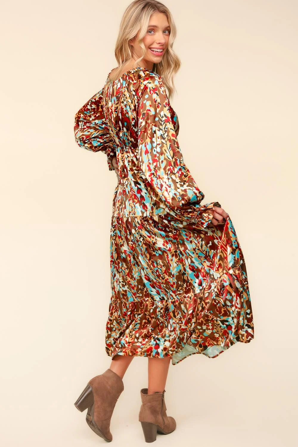 Satin Floral Print Babydoll with Side Pocket - Image 3