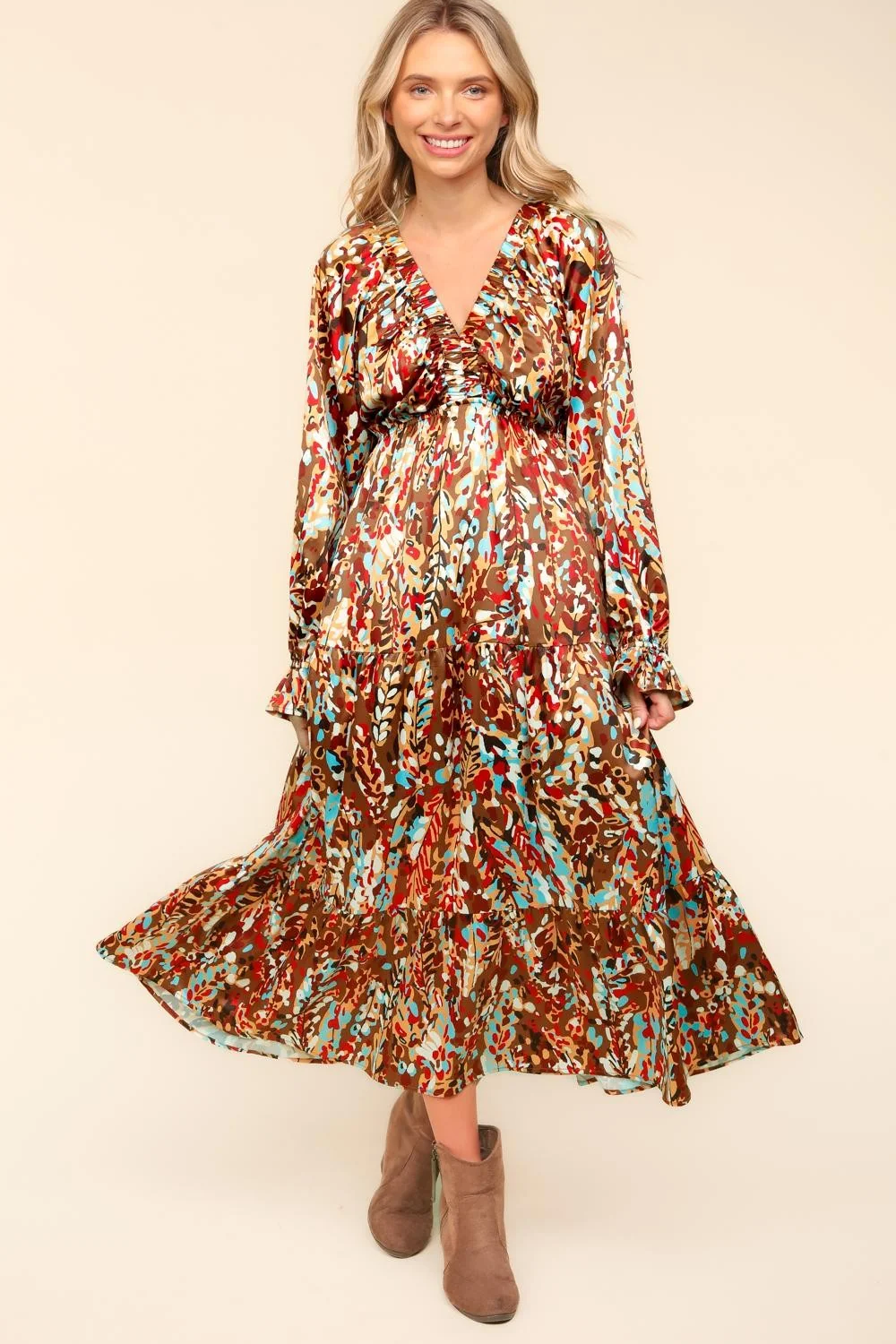 Satin Floral Print Babydoll with Side Pocket - Image 8