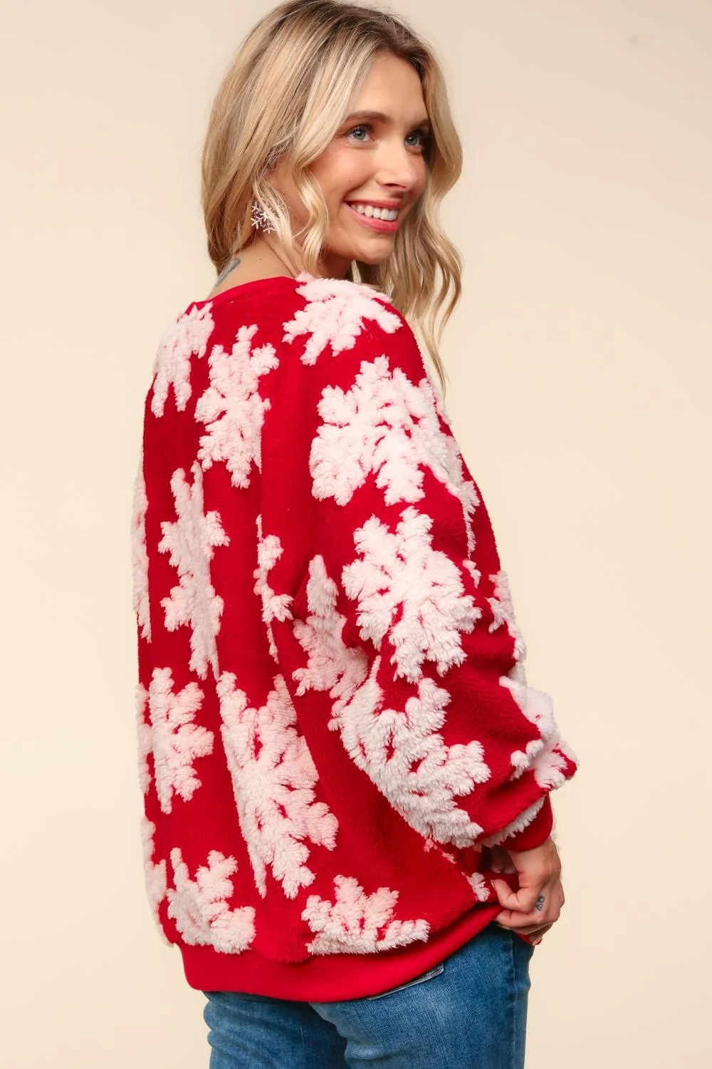 SHERPA PUFFY SNOWFLAKE PULLOVER KNIT TOP - Image 3