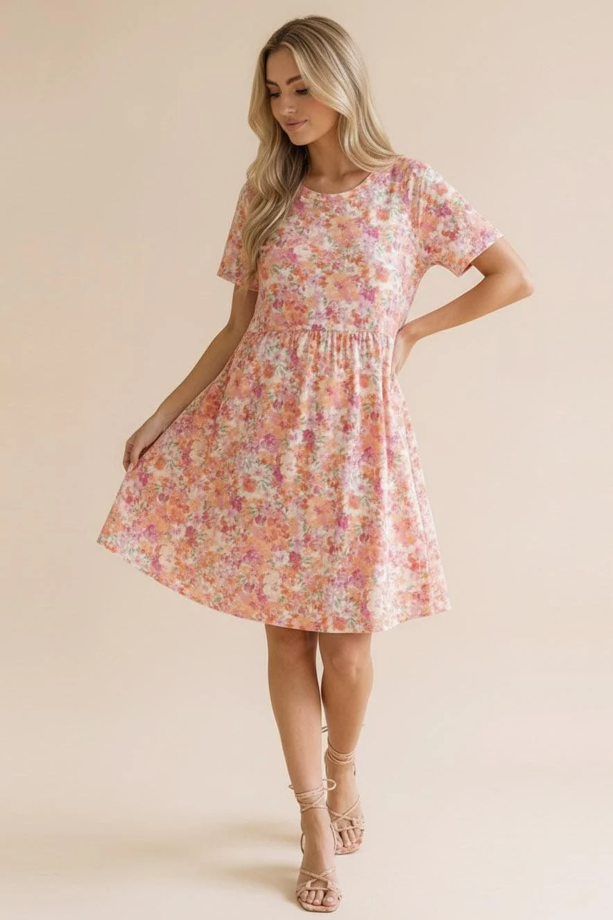 PLUS SHORT SLEEVE BABYDOLL FIT AND FLARE FLORAL DRESS - Image 5