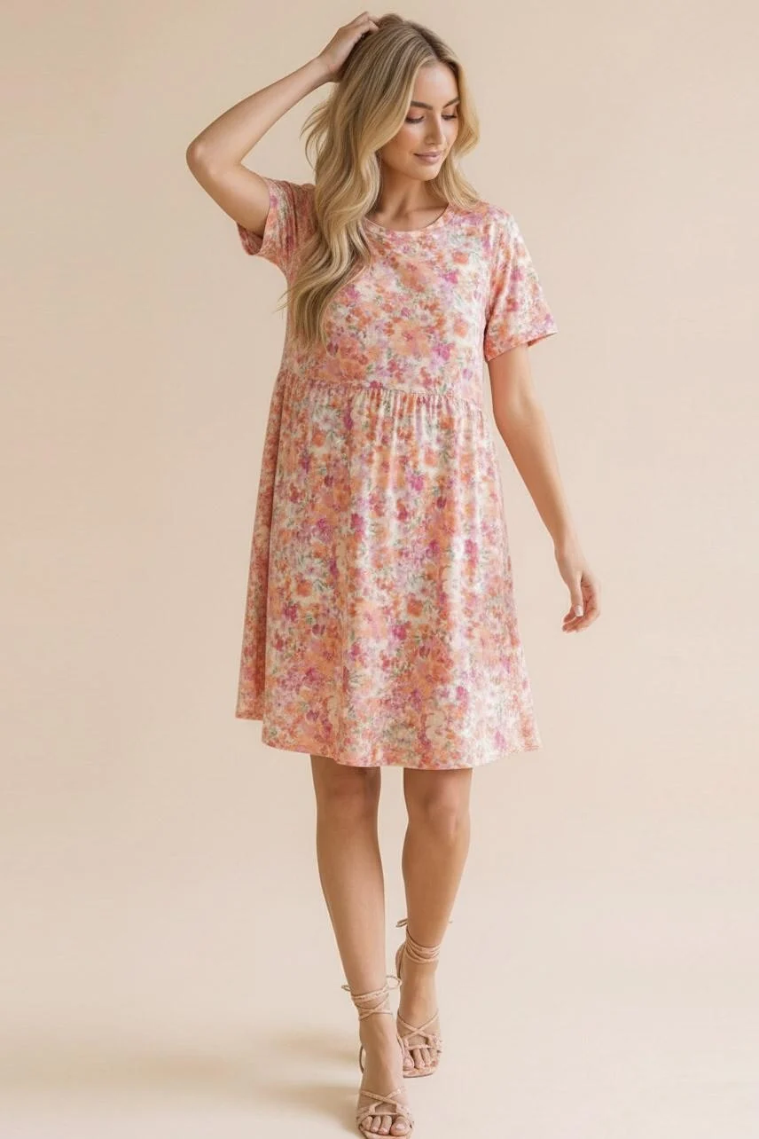PLUS SHORT SLEEVE BABYDOLL FIT AND FLARE FLORAL DRESS - Image 6