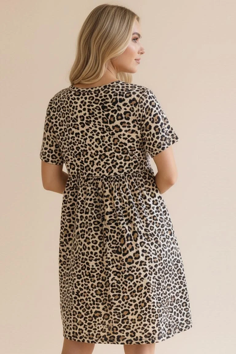 SHORT SLEEVE BABYDOLL LEOPARD ANIMAL DRESS ( 5PC ) - Image 3