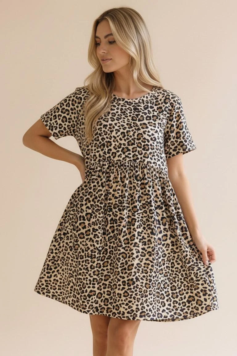 SHORT SLEEVE BABYDOLL LEOPARD ANIMAL DRESS ( 5PC ) - Image 5