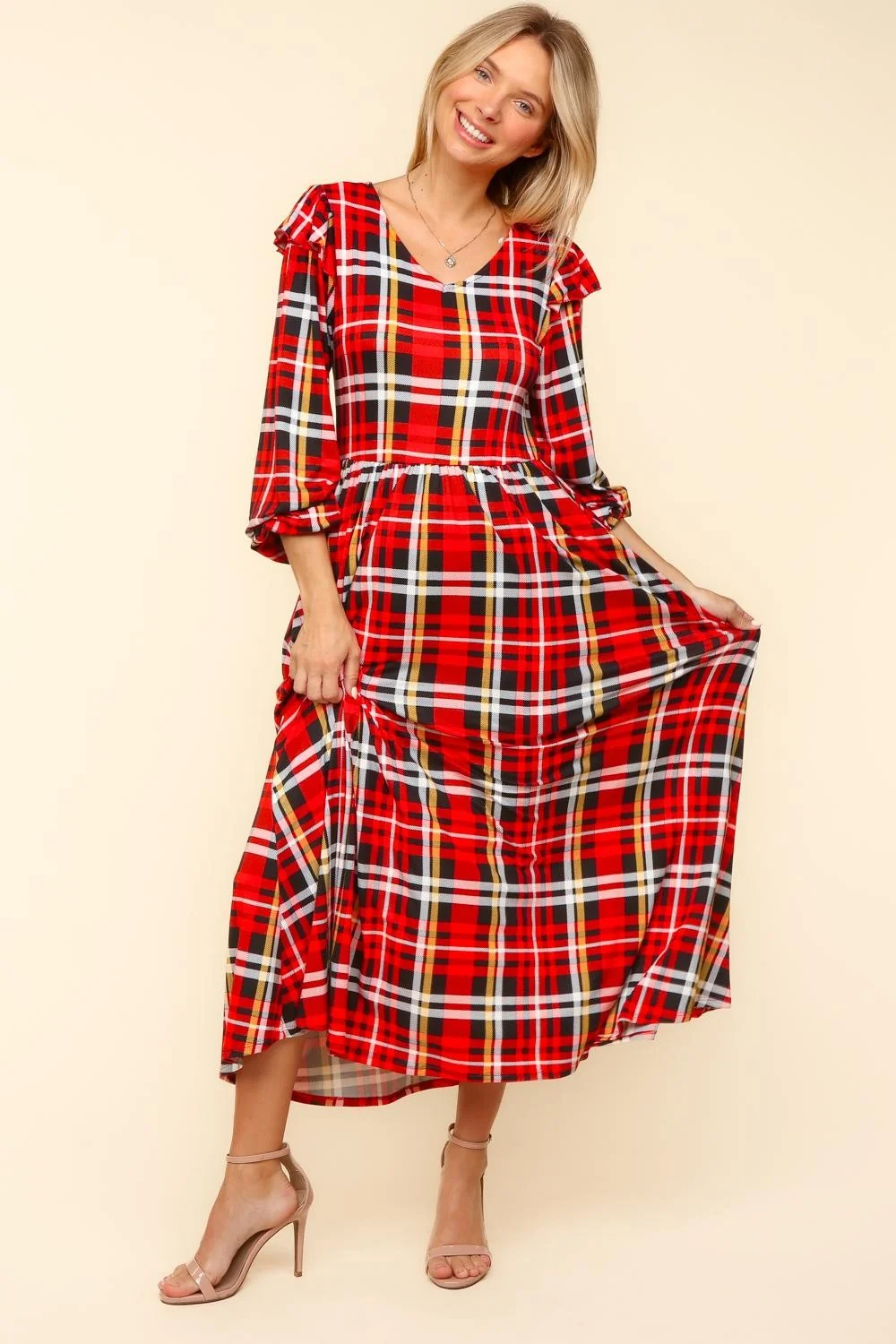 PLUS SHOULDER RUFFLE PLAID PRINT WITH SIDE POCKETS - Image 5