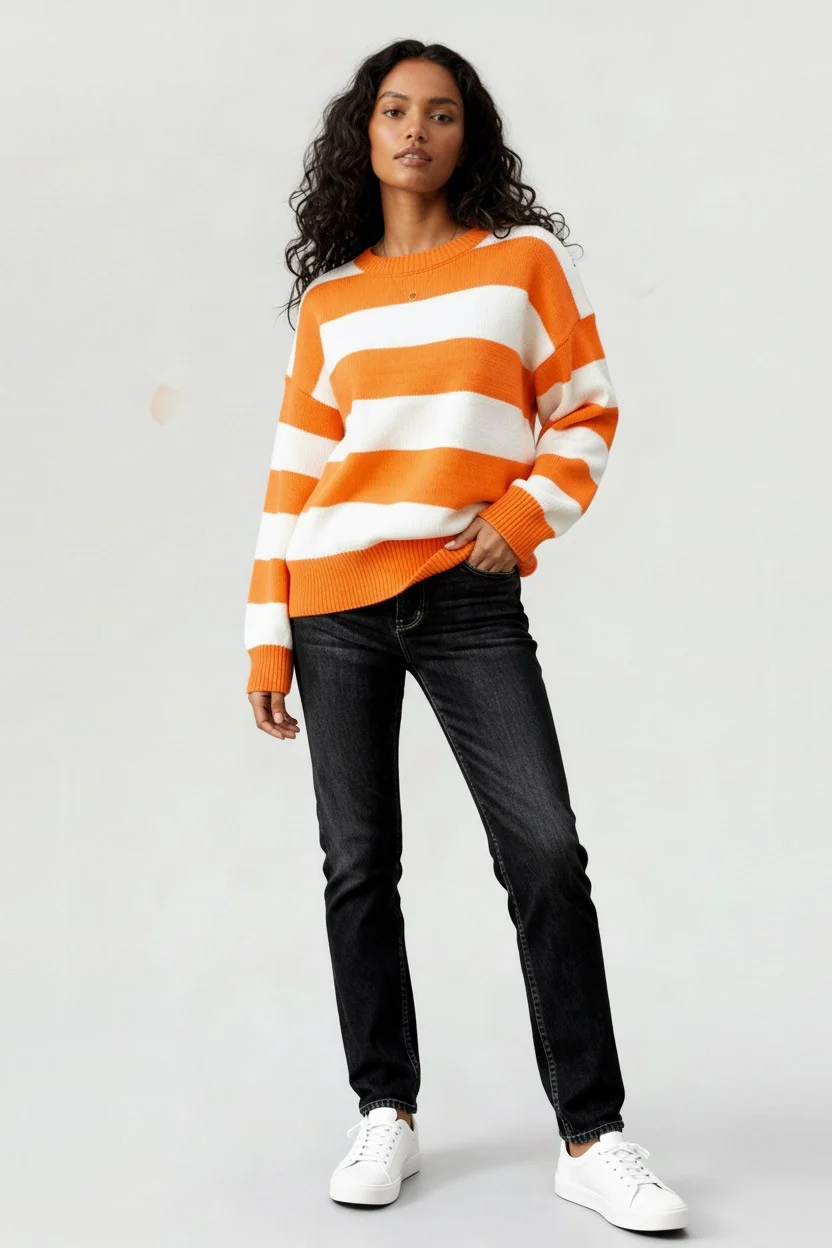 PLUS SIZE GAME DAY STRIPE LONG SLEEVE SWEATER - Image 3
