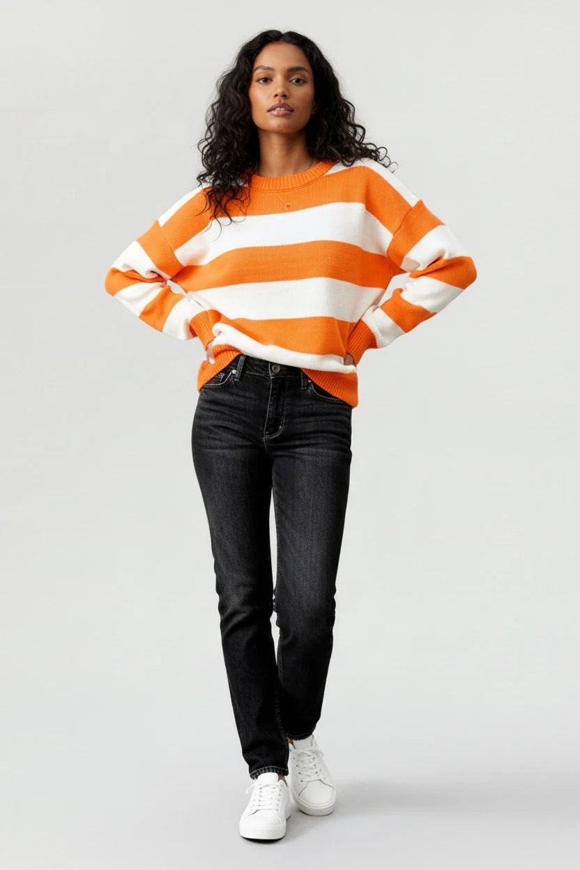 PLUS SIZE GAME DAY STRIPE LONG SLEEVE SWEATER - Image 4