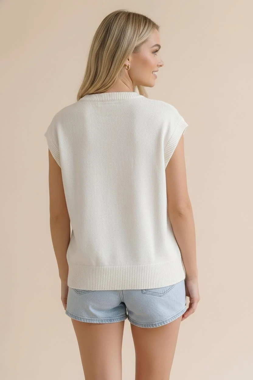 Plus Size Ivory American Flag Knit Sweater Vest Top - Image 4