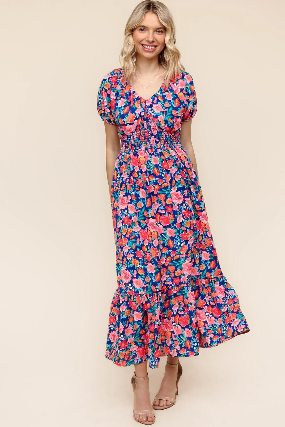 PLUS SMOCKED WAIST MAXI DRESS WITH SIDE POCKETS - Image 5