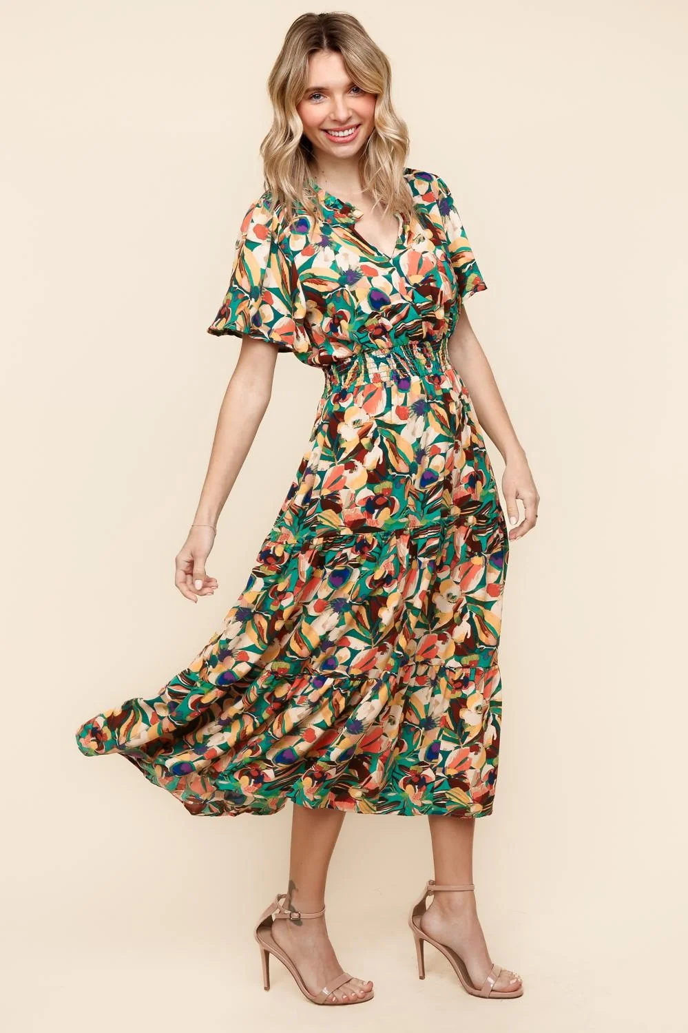 SMOCKED WAIST MAXI LENGTH WOVEN DRESS - Image 2
