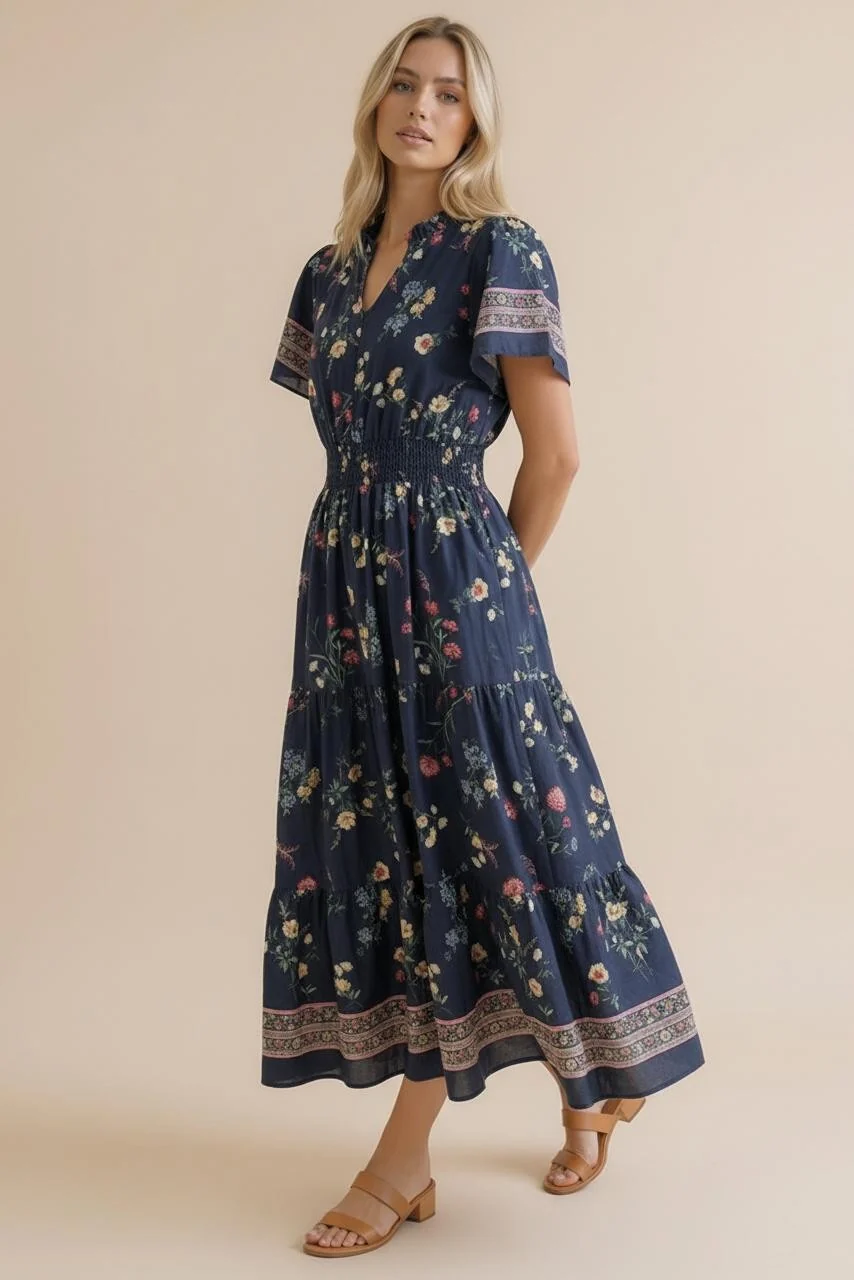 SMOCKED WAIST MAXI TIERED FLORAL DRESS - Image 8