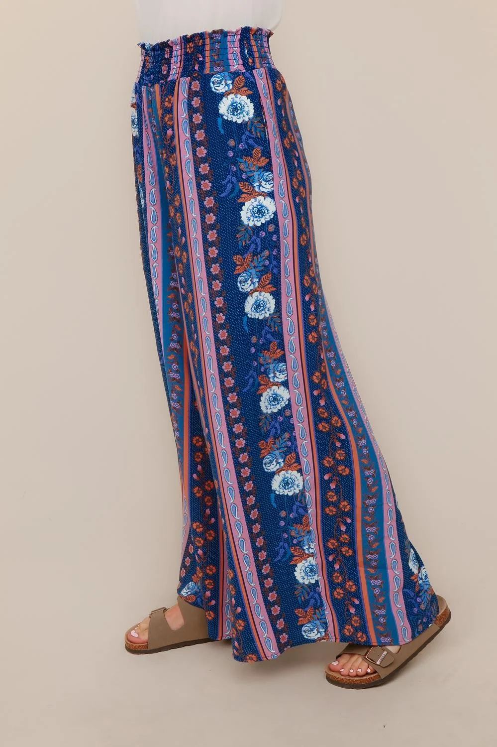 Smocked Waist Wide Leg Woven Pants W/ Pockets - Image 2