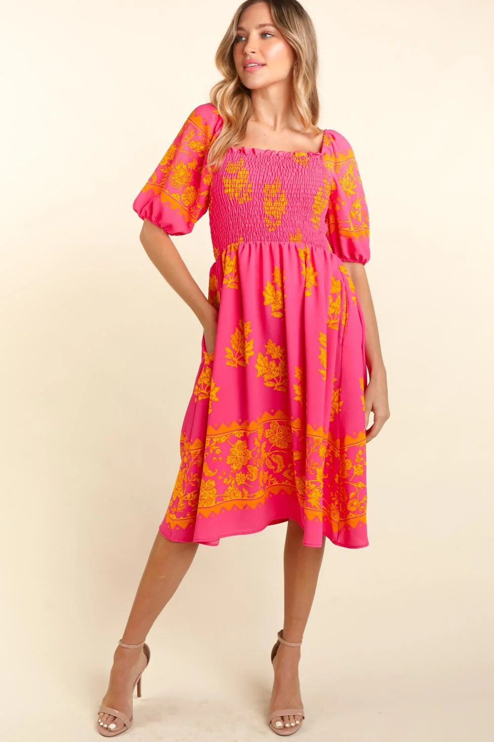PLUS SMOCKING ELBOW BUBBLE PUFF SLEEVE WITH POCKET - Image 3