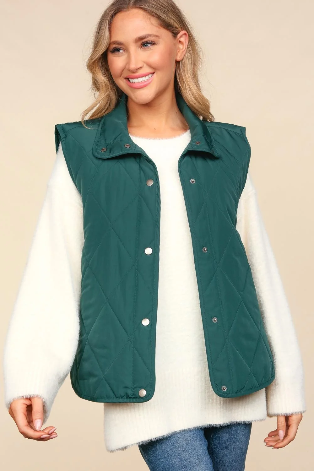 PLUS SNAP BUTTON DOWN QUILTED PUFFER VEST JACKET - Image 12