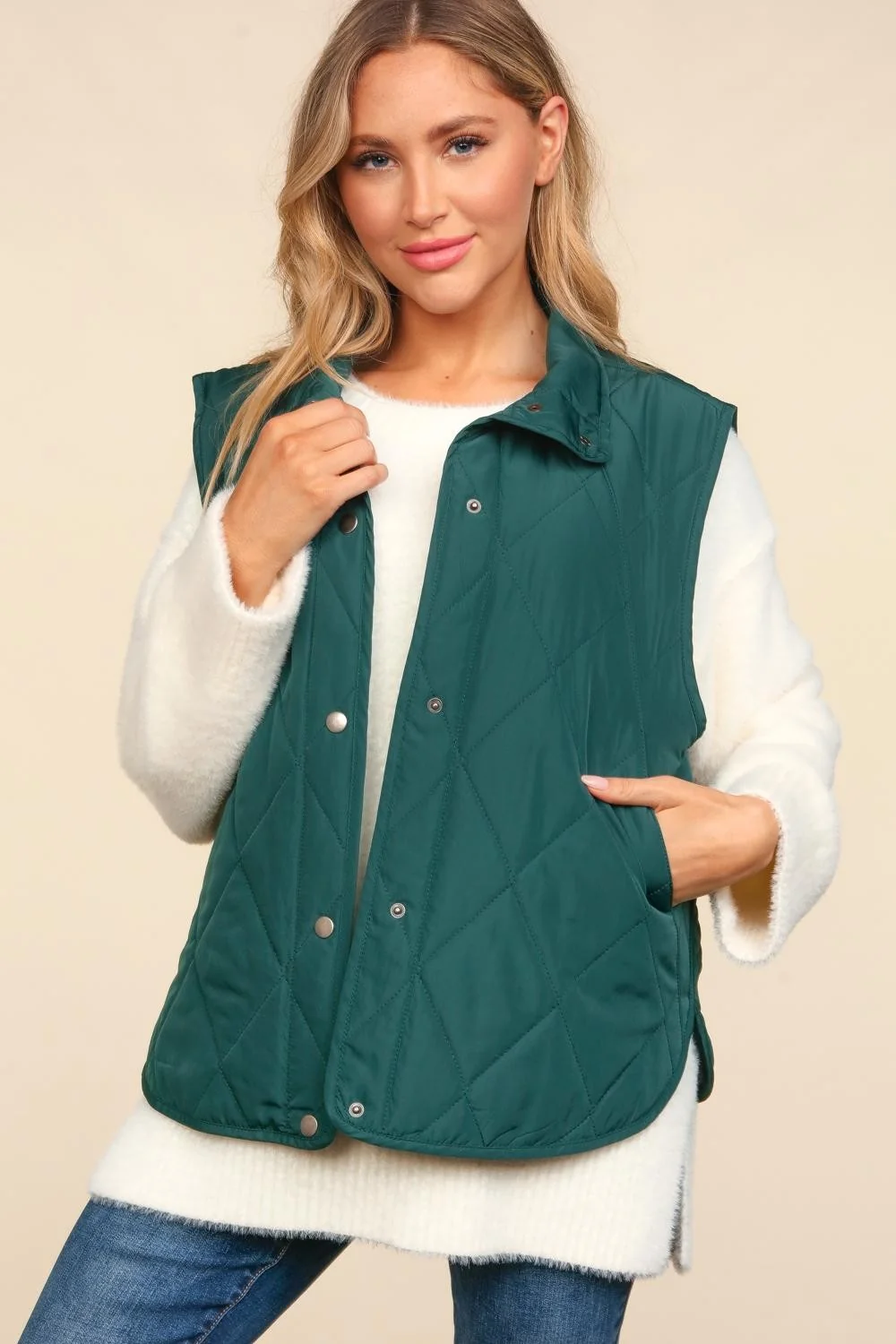 PLUS SNAP BUTTON DOWN QUILTED PUFFER VEST JACKET - Image 7