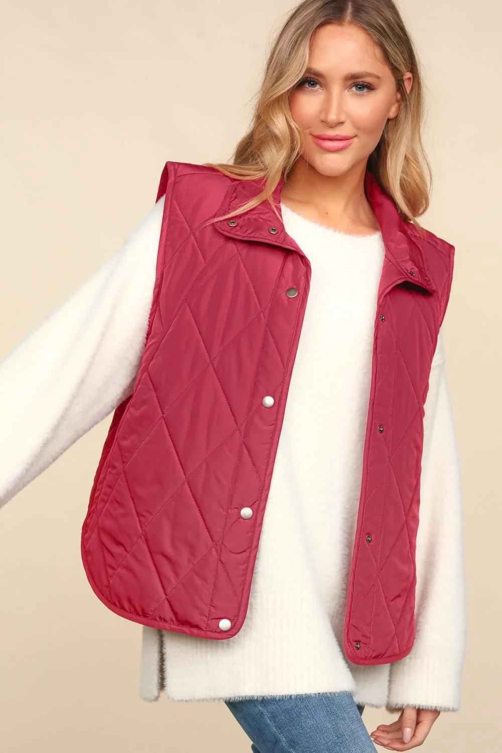 PLUS SNAP BUTTON DOWN QUILTED PUFFER VEST JACKET - Image 9