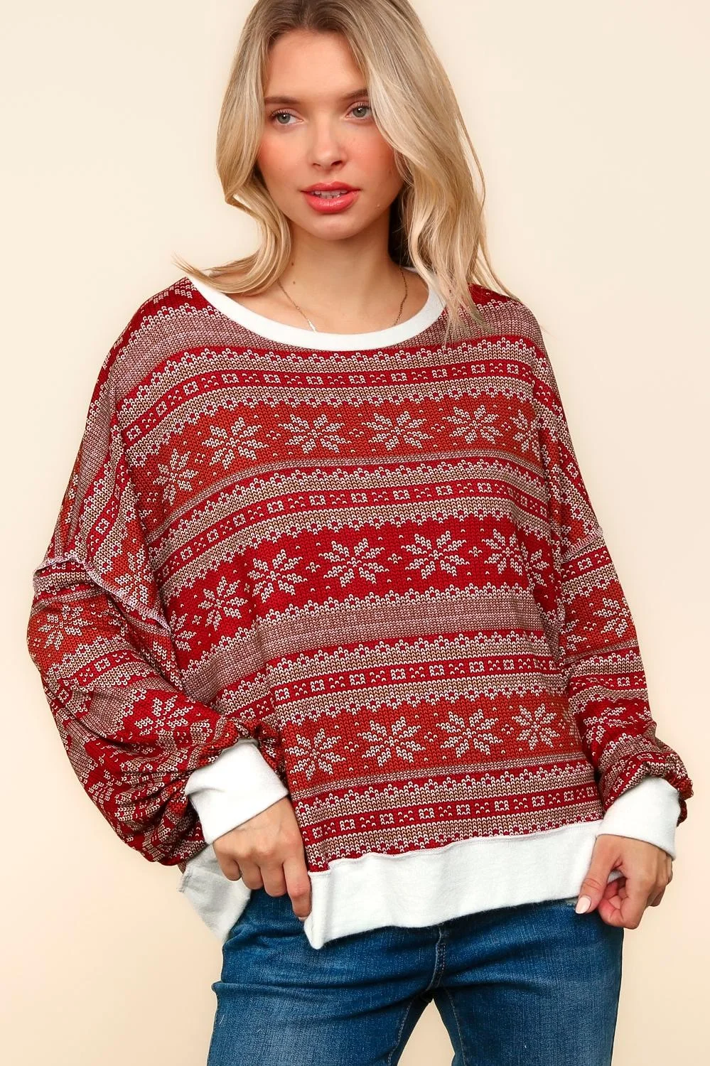 PLUS SNOW FLAKE PRINT SWEATER HACCI HOLIDAY TOP - Image 8