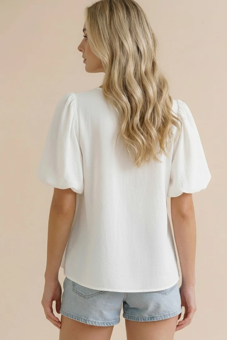 PLUS SOLID PLEATED BLOUSE W/ RIBBON BOW DETAIL - Image 7