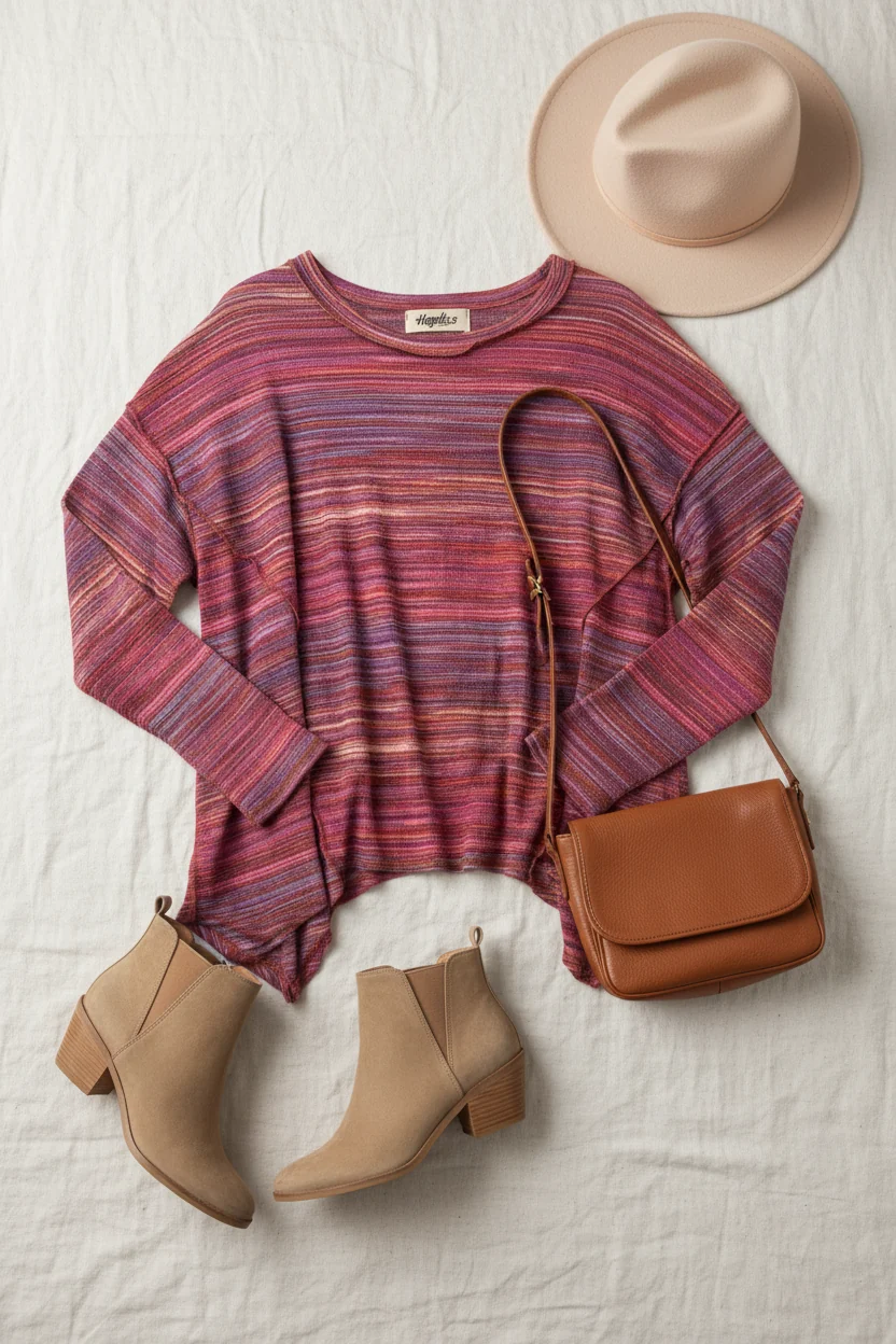 Plus Stripe Design Outseam Top