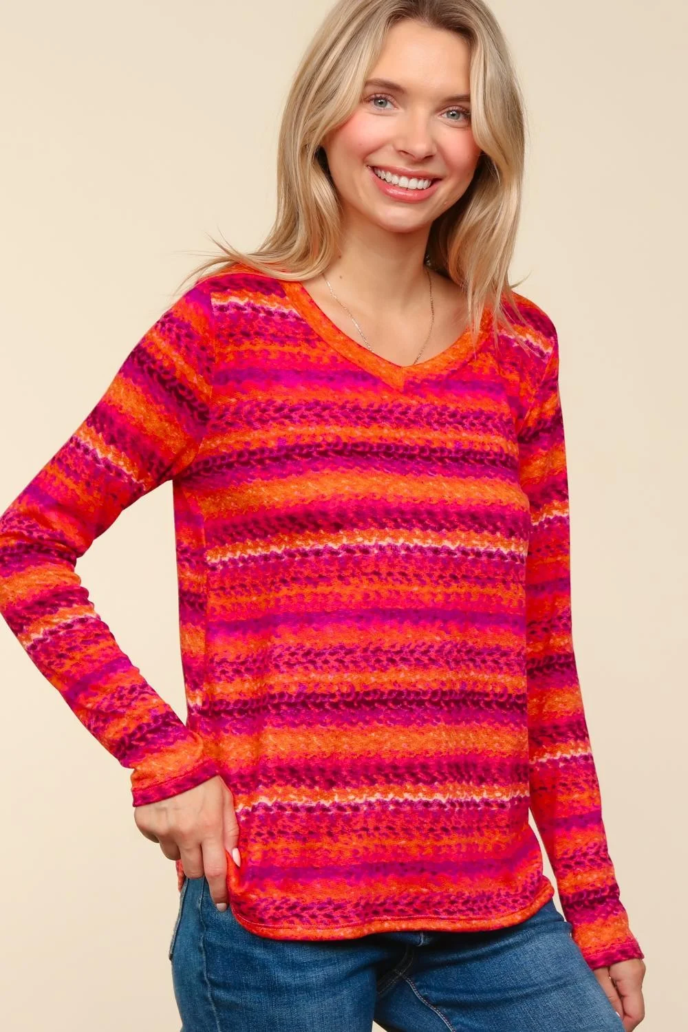 STRIPE PRINT PATTERN PRINT HACCI KNIT TOP