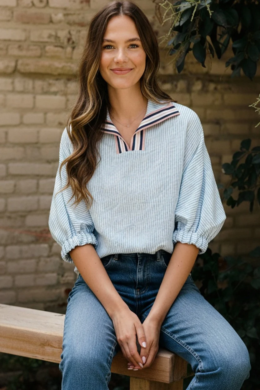 TAPED COLLAR DOLMAN SHORT SLEEVE WOVEN TOP - Image 2