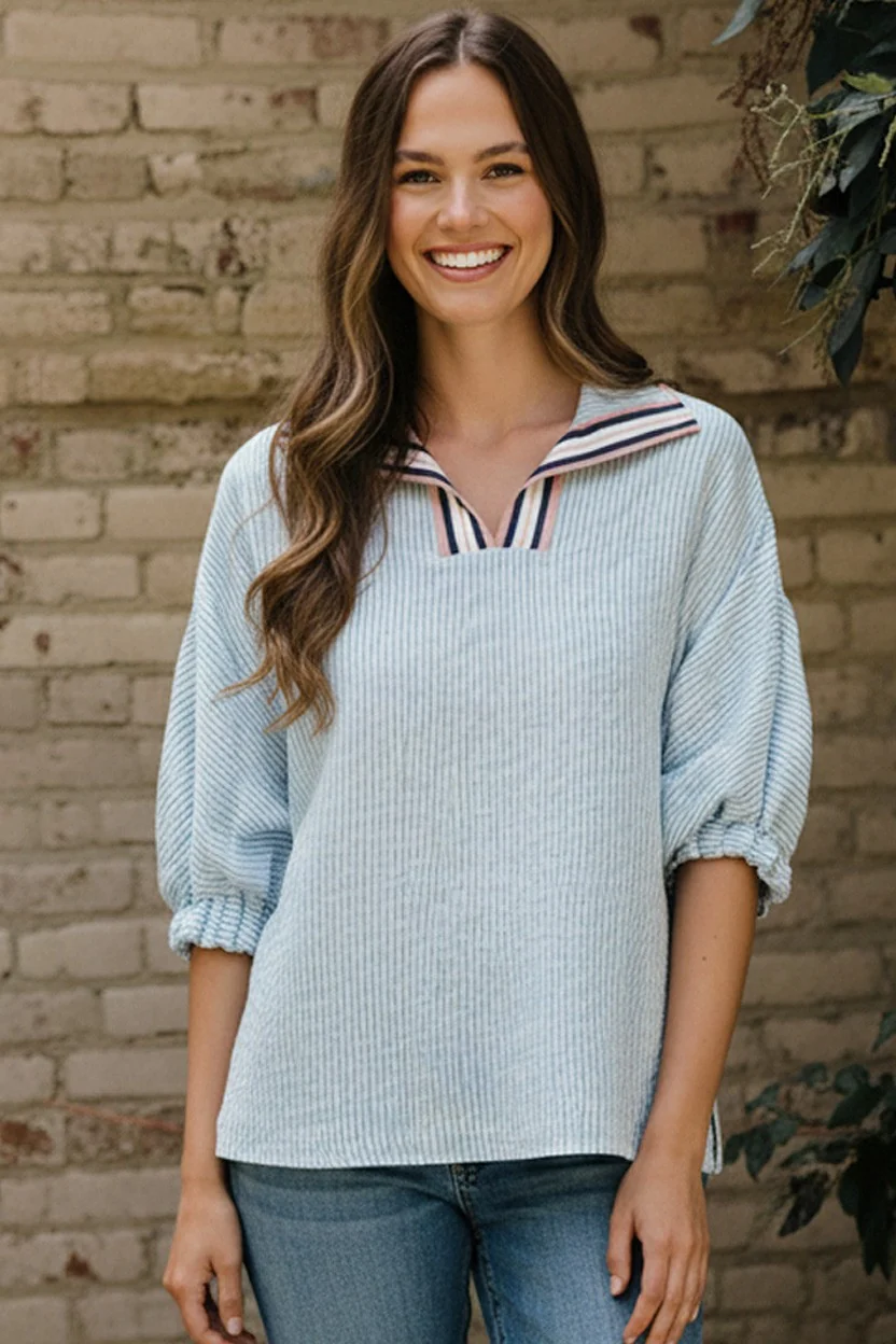 TAPED COLLAR DOLMAN SHORT SLEEVE WOVEN TOP - Image 3