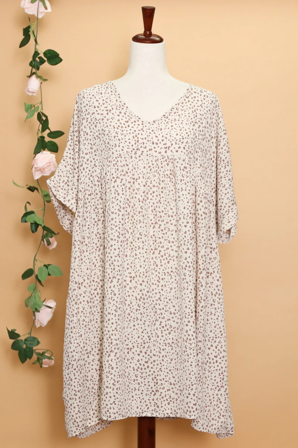 Plus Taupe Babydoll Animal Dress (4pc)