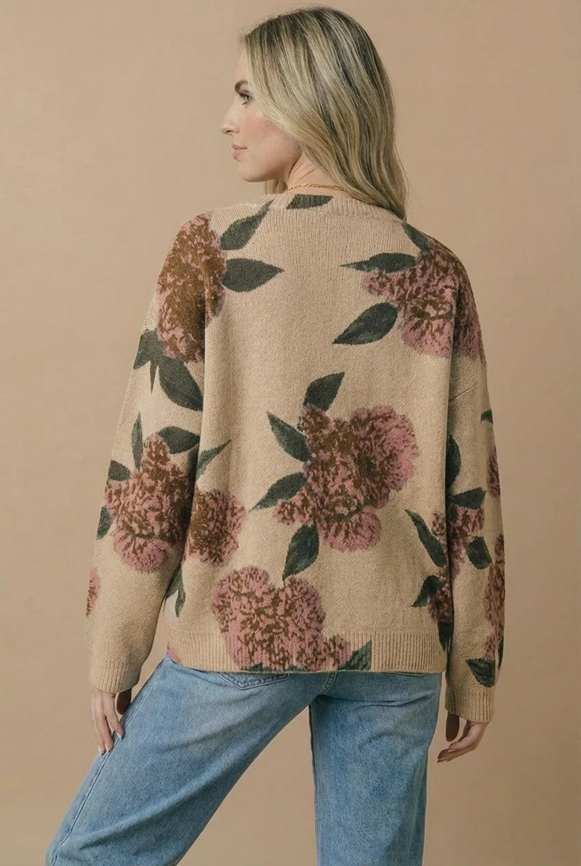 Plus Taupe Floral Jacquard Knit Sweater - Image 5