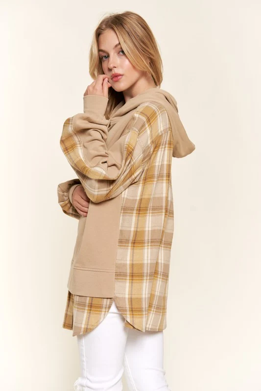 Taupe & Plaid Hoodie Sweater - Image 6
