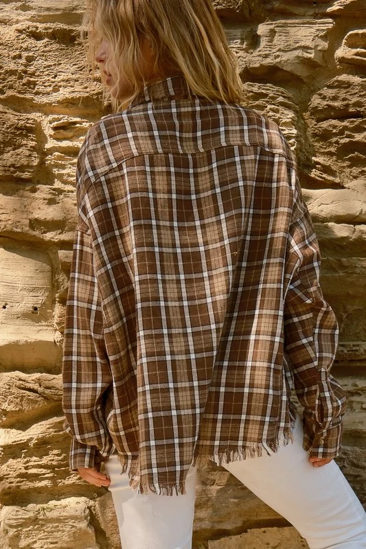 Plus Taupe Soft Plaid Button Down Top - Image 2