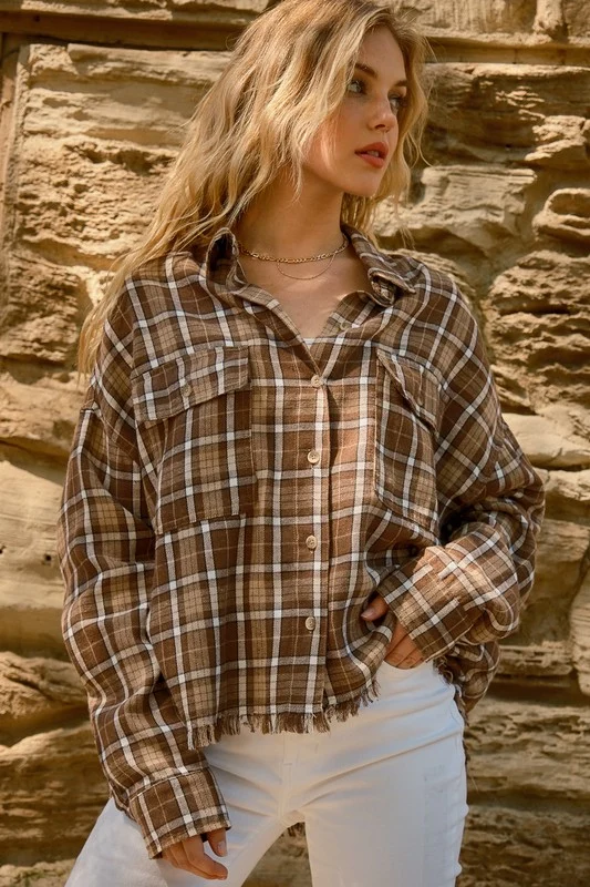 Plus Taupe Soft Plaid Button Down Top - Image 4