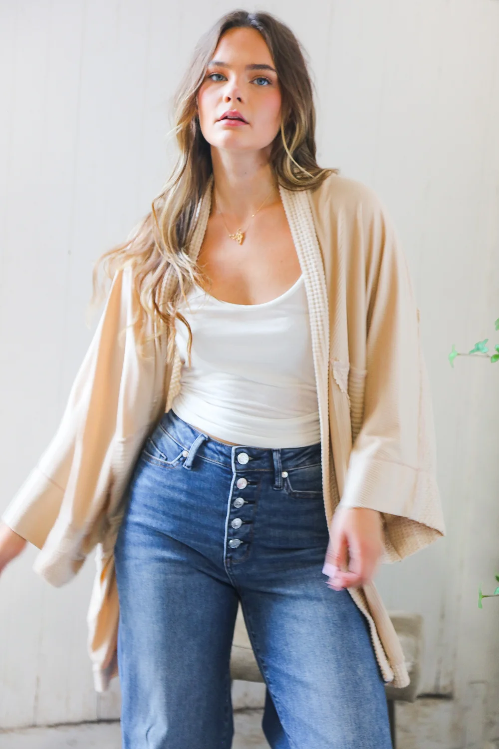 Plus Taupe Thermal Design Cardigan - Image 5