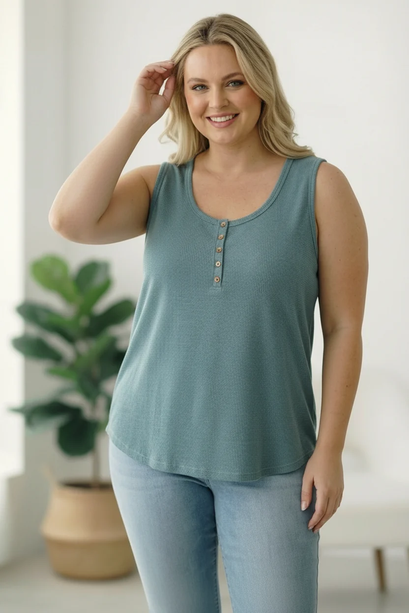 Plus Teal Thermal Button Tank - Image 2