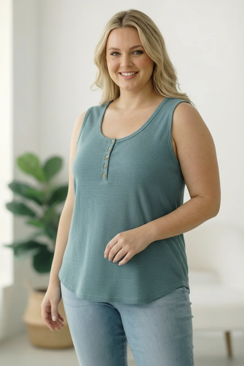 Plus Teal Thermal Button Tank - Image 3