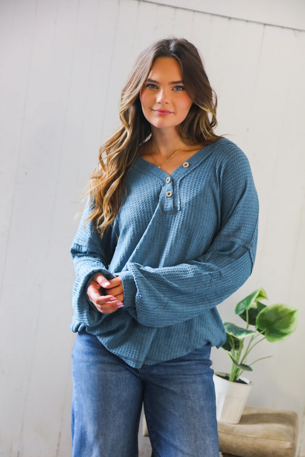 Plus Teal Thermal Button Top - Image 3