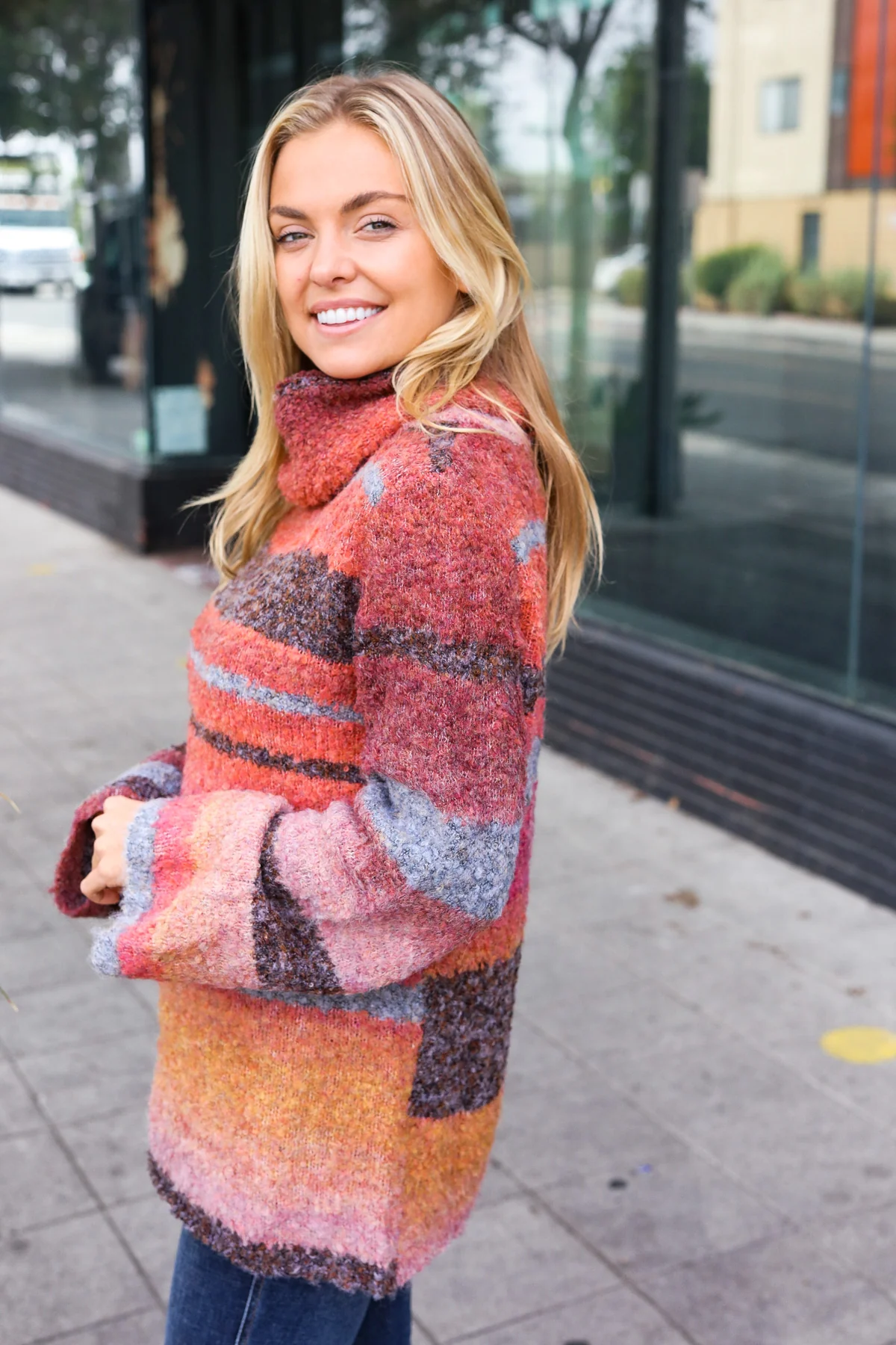 Plus Thick Stripe Cowl Neck Sweater - Image 7