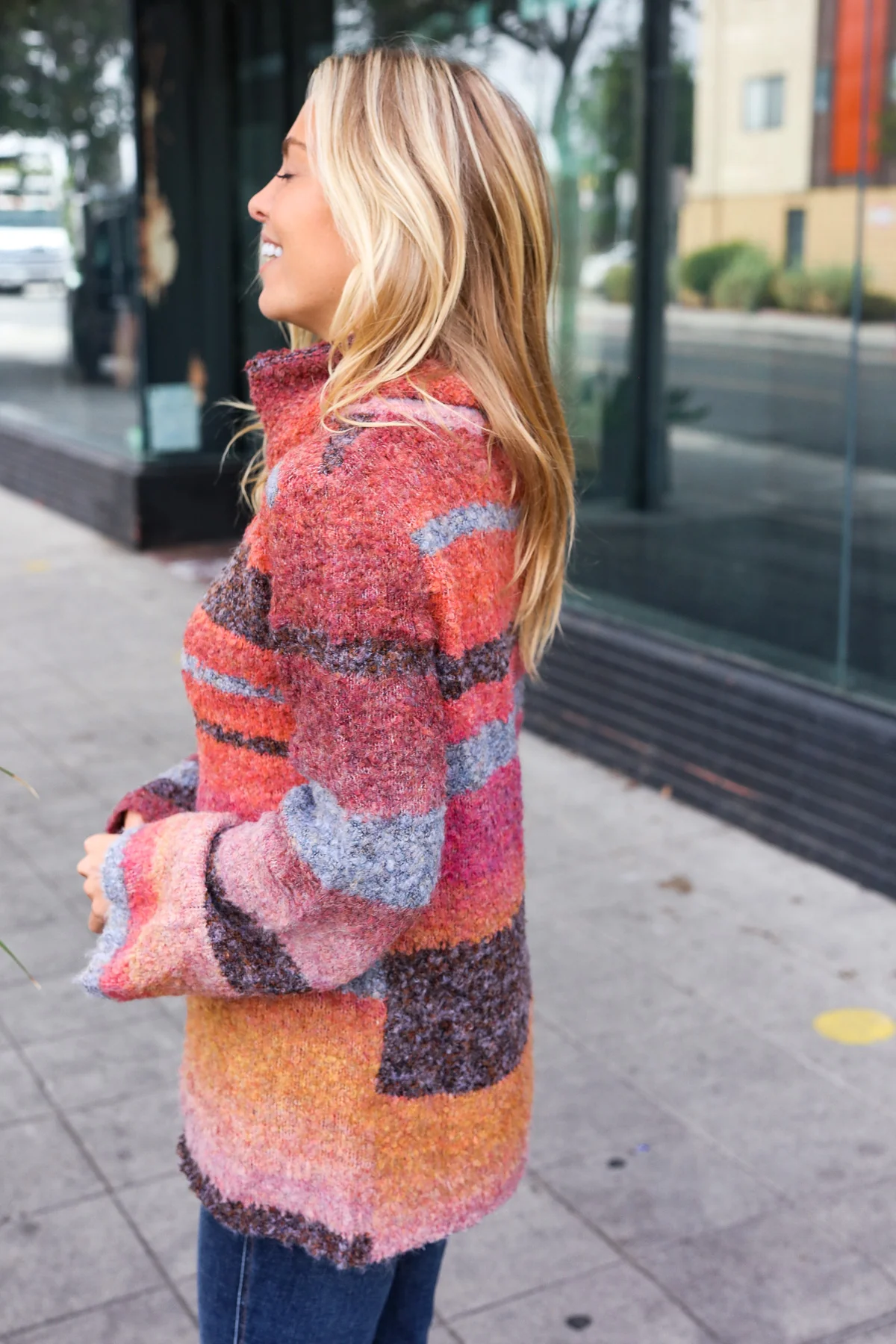 Plus Thick Stripe Cowl Neck Sweater - Image 8