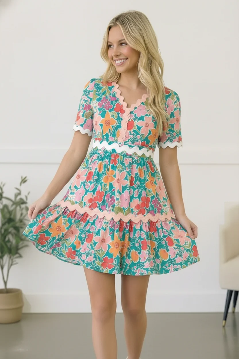 PLUS TIERED BABYDOLL FLORAL PRINT SPRING WOVEN DRESS - Image 2