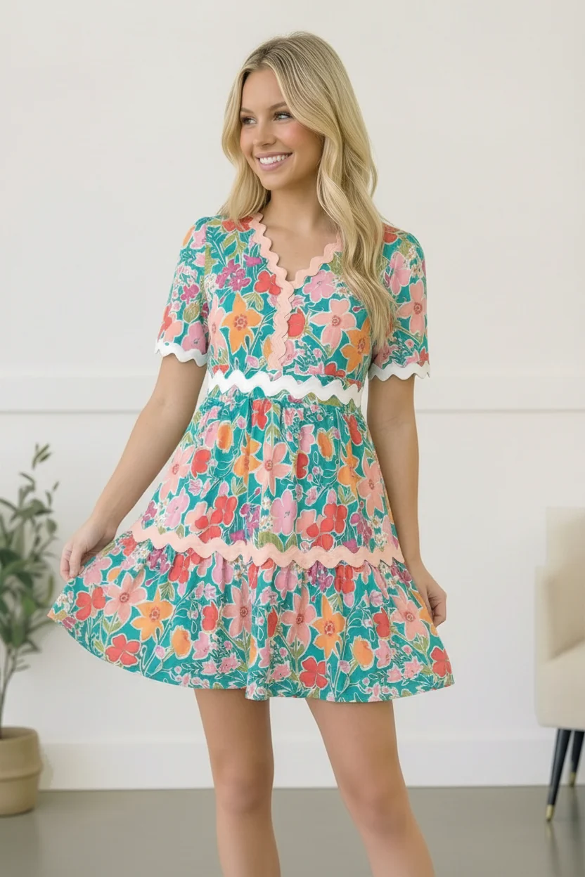 PLUS TIERED BABYDOLL FLORAL PRINT SPRING WOVEN DRESS - Image 4