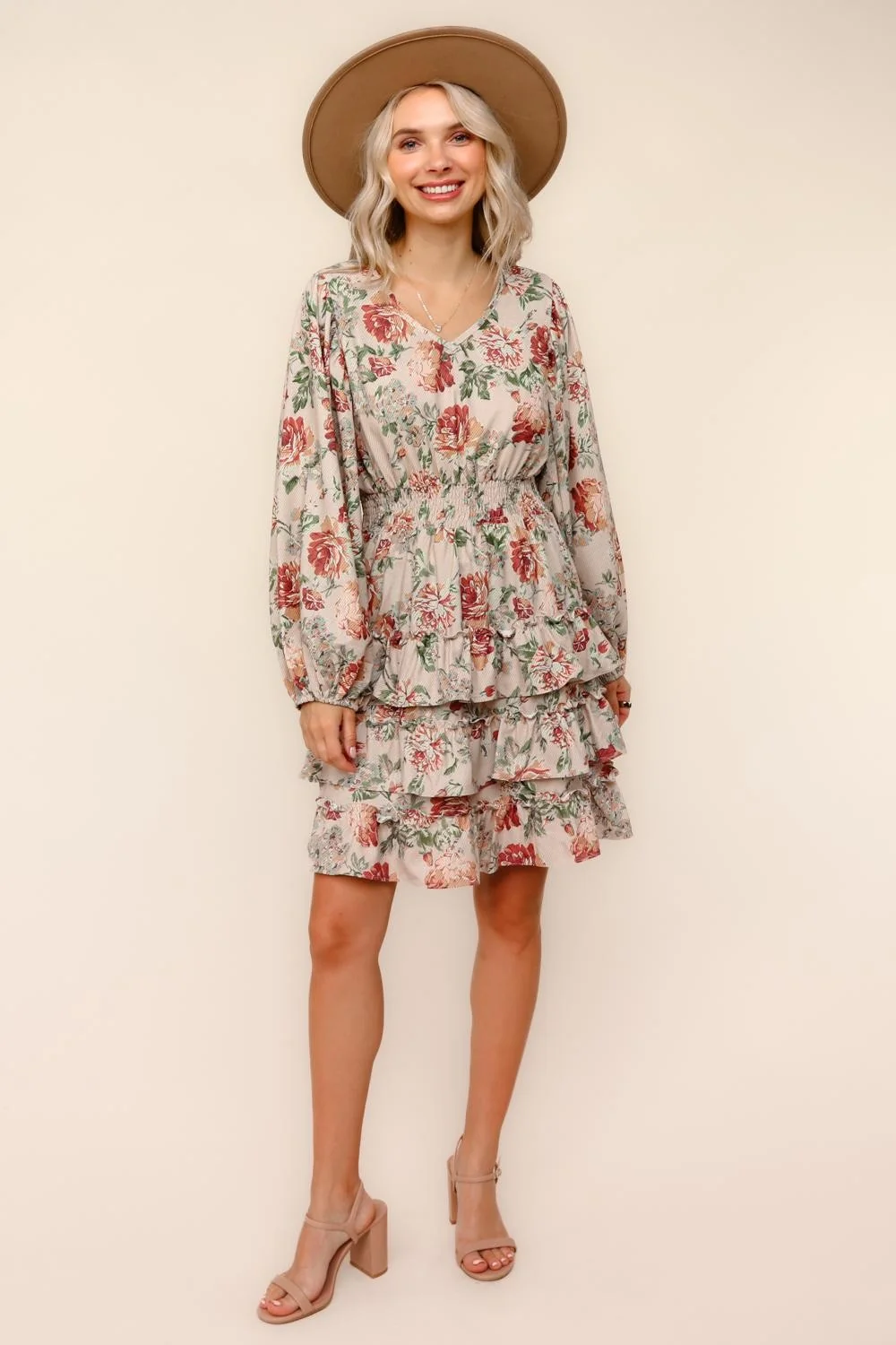 TIERED RUFFLE KNEE LENGTH FLORAL WOVEN DRESS - Image 4