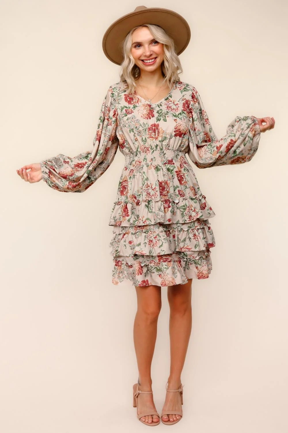 TIERED RUFFLE KNEE LENGTH FLORAL WOVEN DRESS - Image 5
