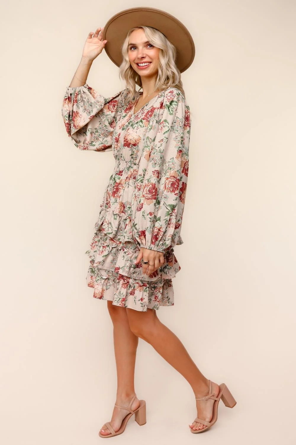 Plus Tiered Ruffle Knee Length Floral Woven Dress - Image 3