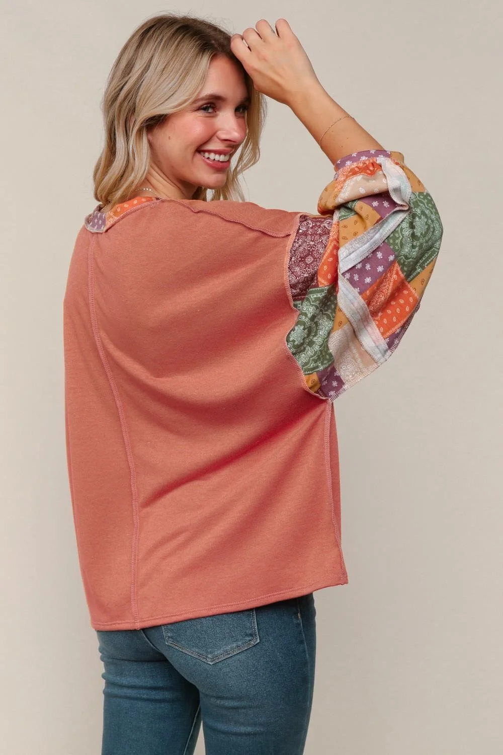 Top W/Patchwork Print Detail - Image 3