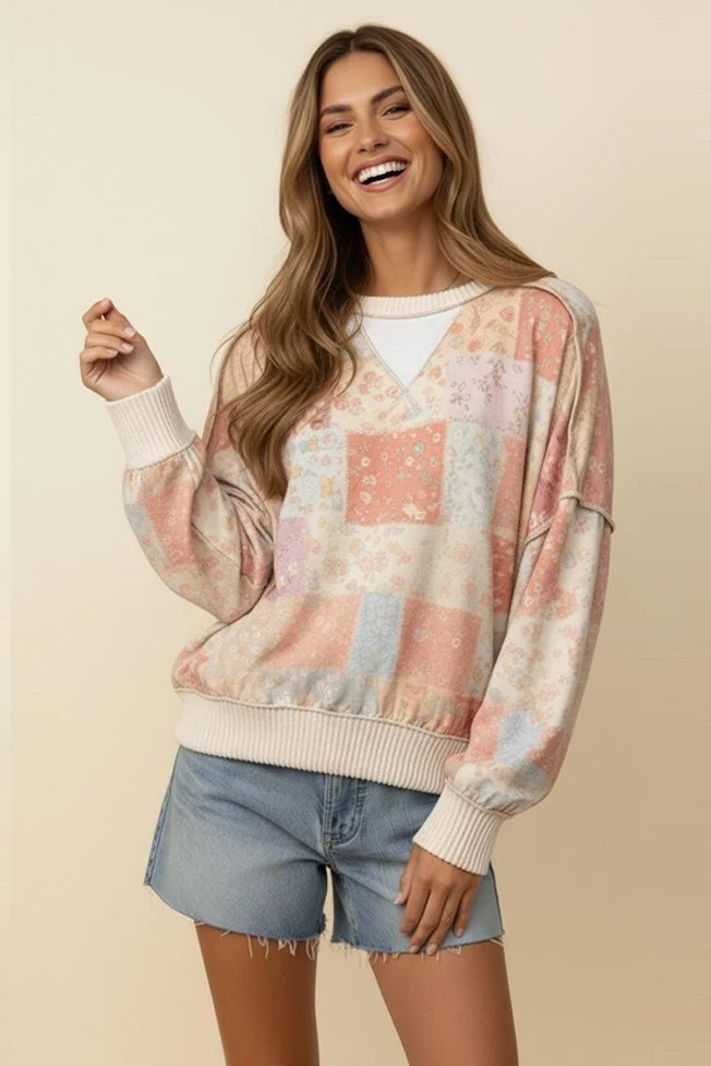 PLUS TRIANGLE DETAIL PATCHWORK PRINT PULLOVER - Image 5