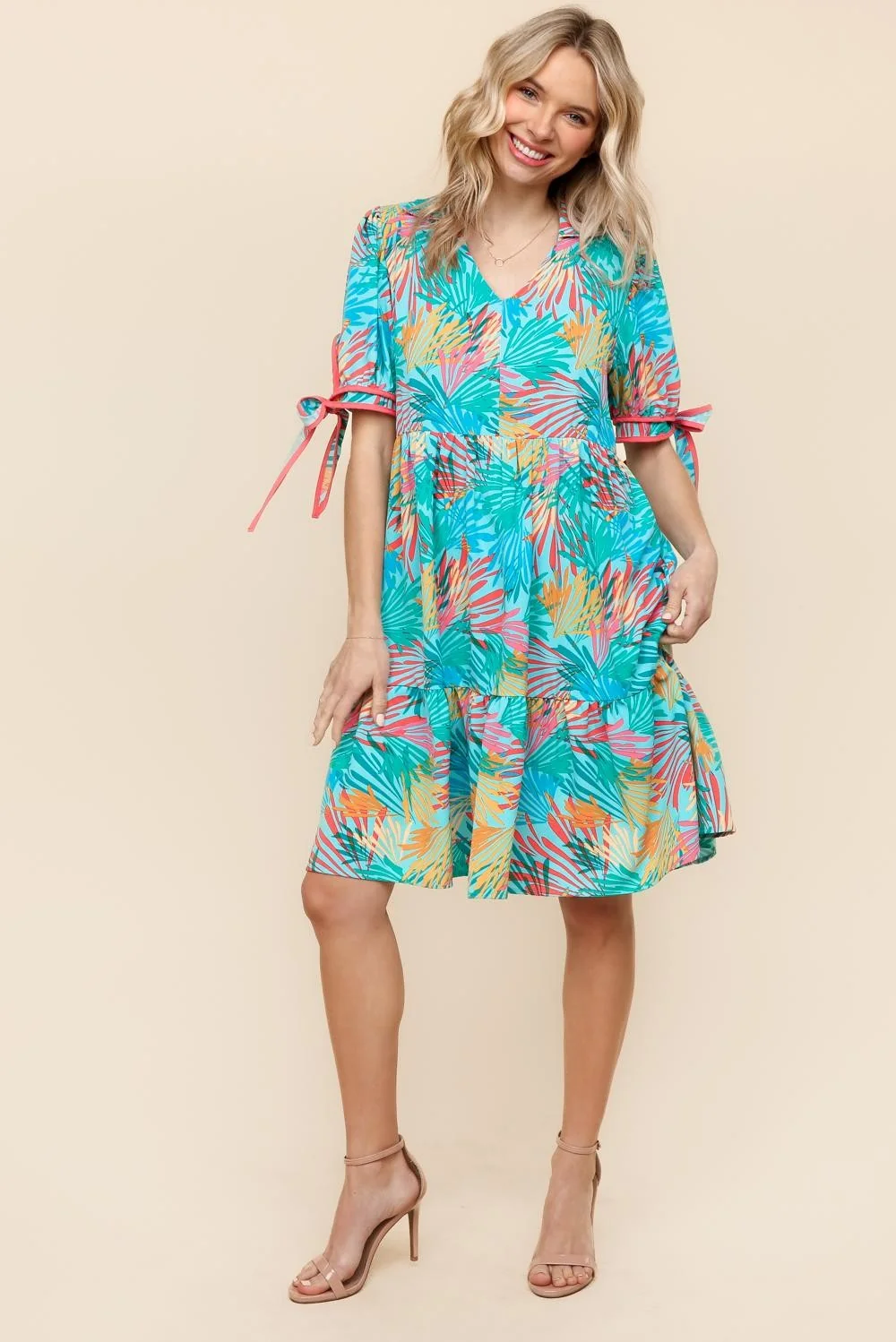 PLUS TROPICAL PRINT WOVEN DRESS W/ SIDE POCKETS - Image 8