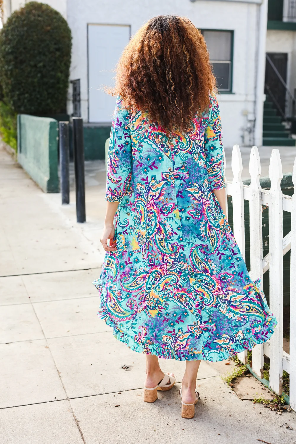 Plus Turquoise Floral Design Dress - Image 6