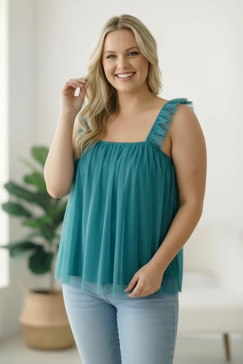 Plus Turquoise Frill Top - Image 3