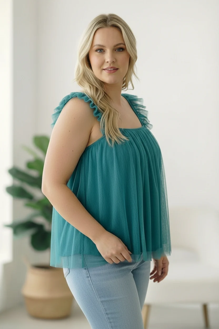 Plus Turquoise Frill Top - Image 4