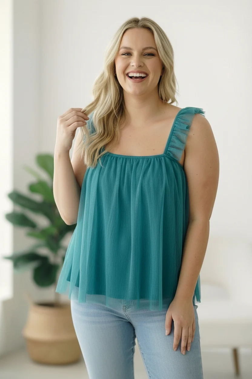 Plus Turquoise Frill Top - Image 5